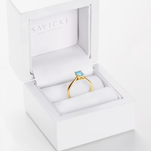 Pierścionek zaręczynowy SAVICKI: złoty, akwamaryn